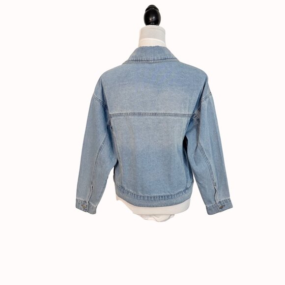 TGLA Denim Jacket Rhinestone Fringe Size M Light Wash Western Cowgirl Jean Coat - Picture 16 of 16